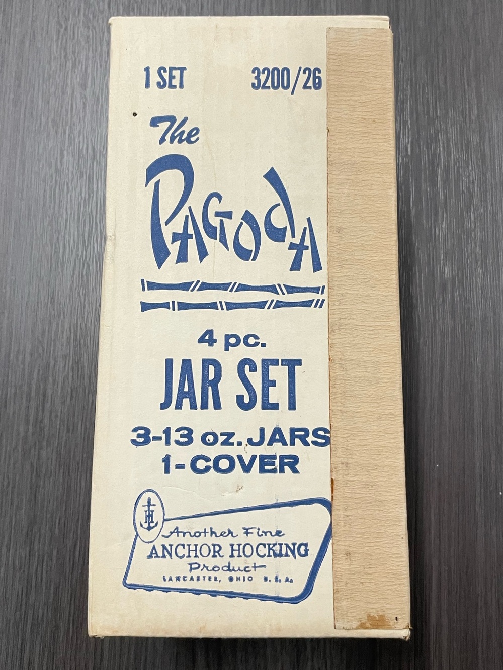 Vintage pagoda, four piece jar set from Anchor Hocking….still in original box